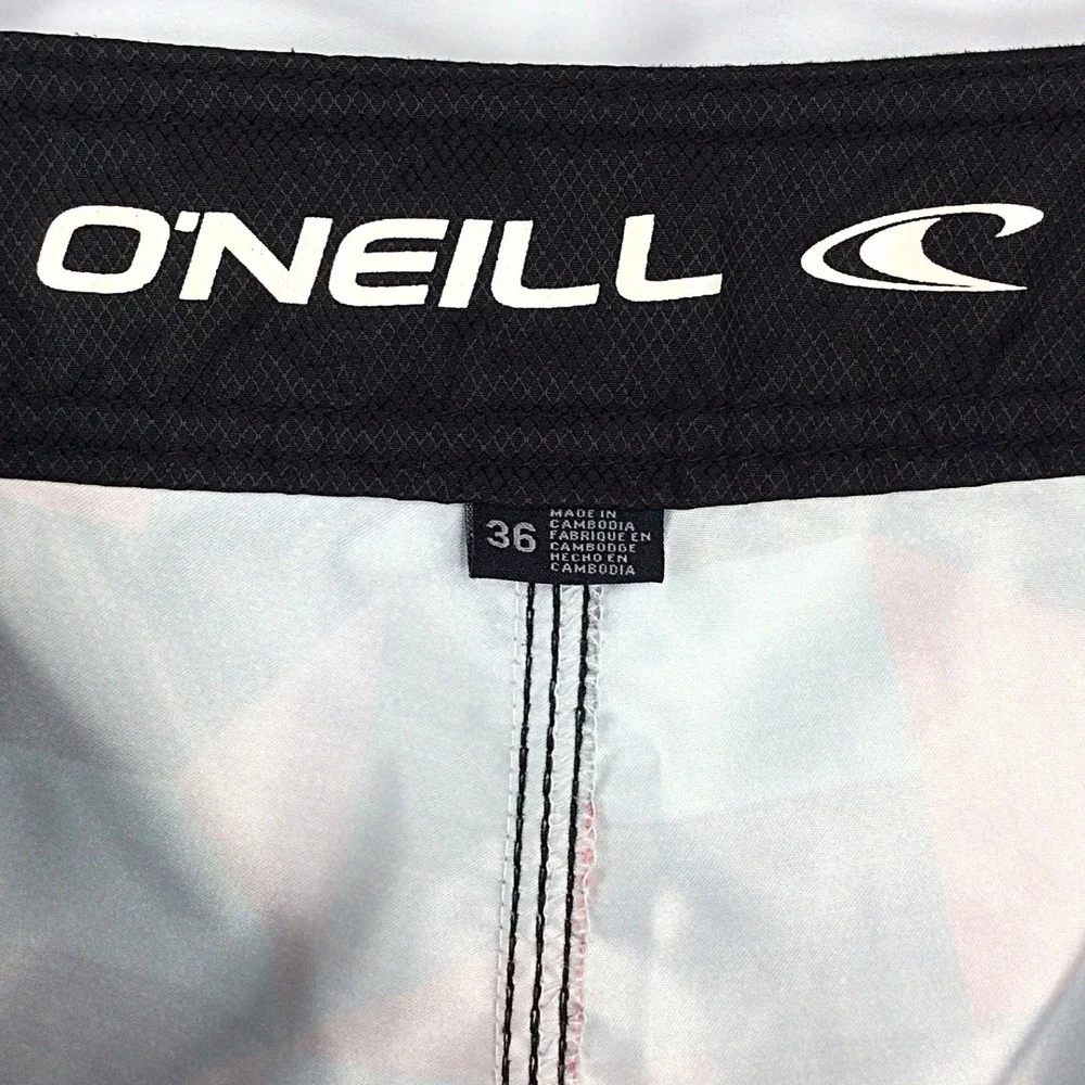 O'Neill Board Shorts Men's Size 36 Red Blue Black Geometric Swim Shorts
